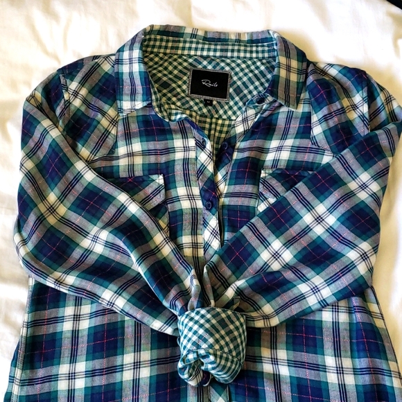 Rails Lined Plaid Button Front Shirt, Blue Green, Size M - Picture 1 of 15